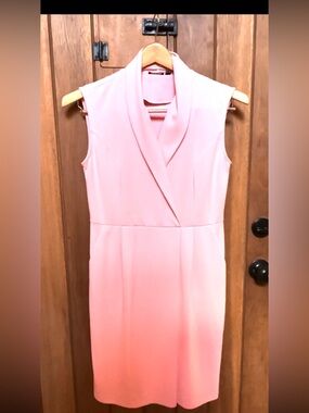 VENUS Soft Pink Sleeveless Midi Sheath Dress with Drape Collar